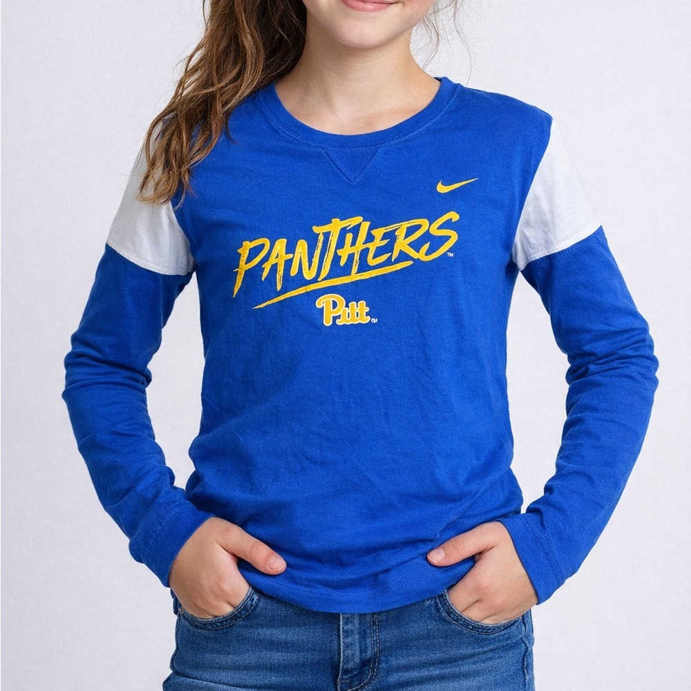 Nike Pitt Panthers Girls Long Sleeve Tee Blue Gold NCAA Youth Shirt M
